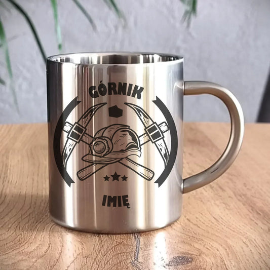 Górnik imię | Personalizowany kubek metalowy dla górnika na prezent G04 - StoryCups.pl