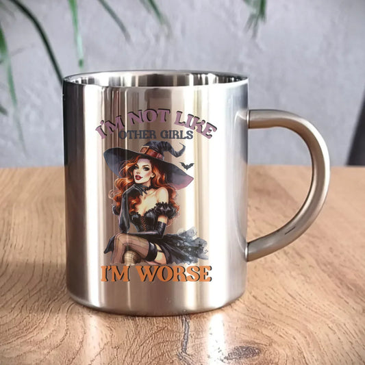 Nie jestem jak inne dziewczyny Czarownica | Kubek metalowy dla kobiety HL24 - StoryCups.pl