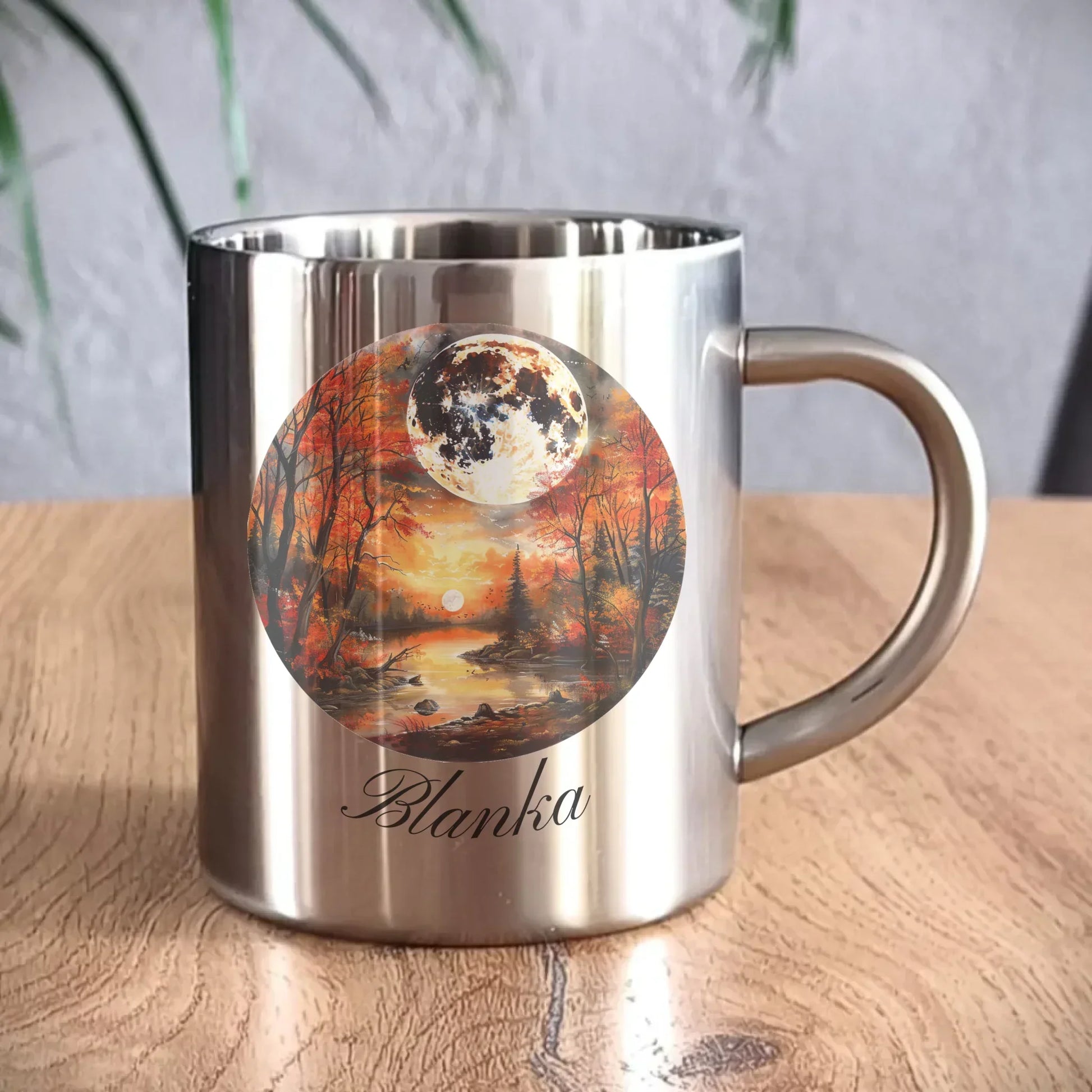 Jesienna pełnia Księżyca | Personalizowany kubek metalowy jesienny JS10 - StoryCups.pl