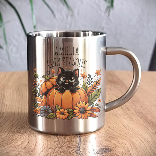 Kubek metalowy jesieniara - Cozy Seasons - personalizowany JS01 - StoryCups.pl