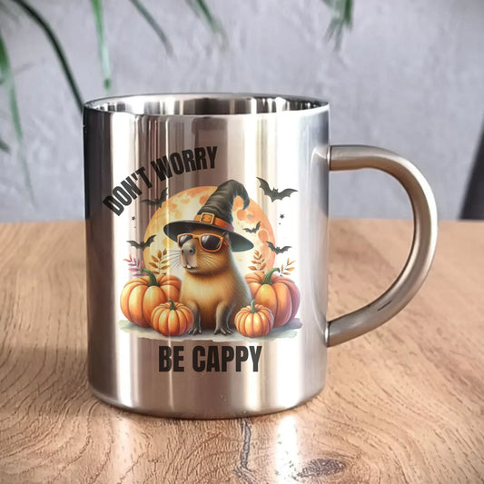 Don't worry be cappy Kapibara Halloween | Śmieszny kubek metalowy HL21 - StoryCups.pl