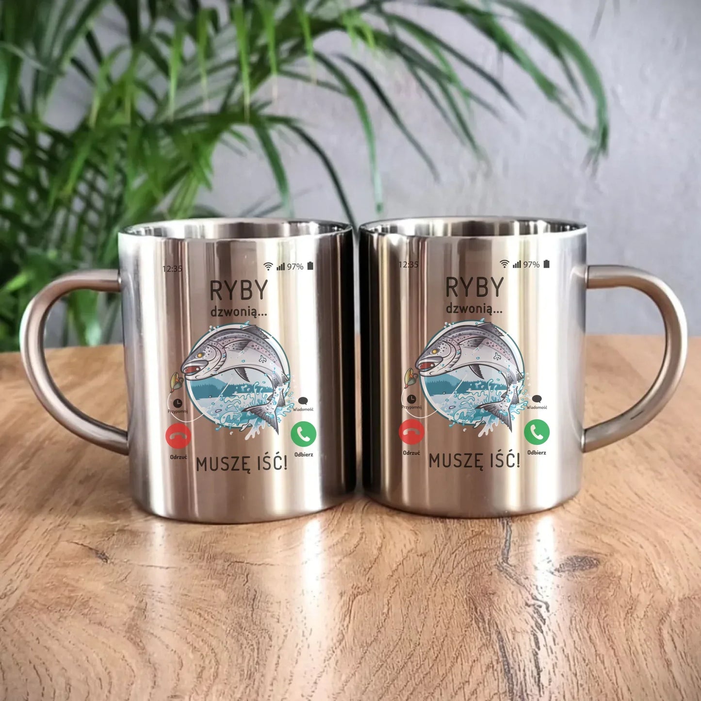 Ryby dzwonią muszę iść | Kubek metalowy dla wędkarza D37 - StoryCups.pl