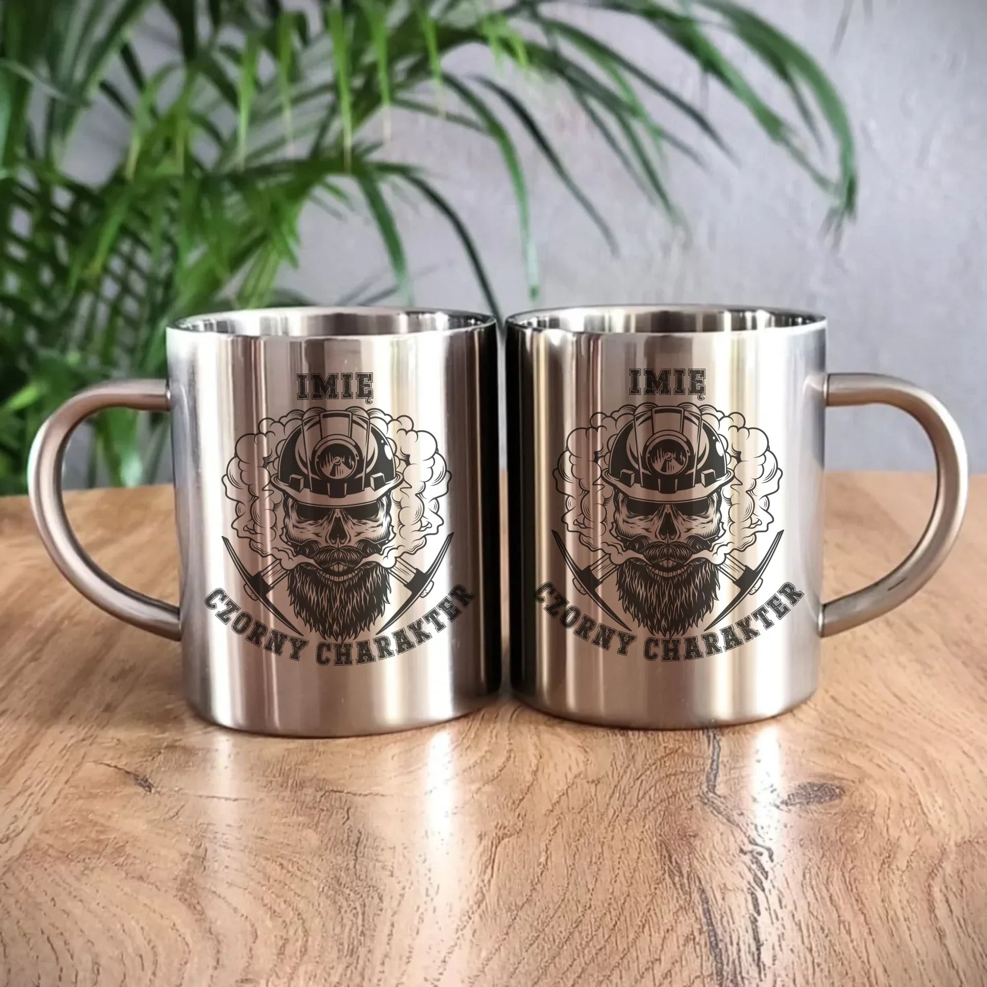 Czorny charakter imię | Personalizowany kubek metalowy dla górnika na prezent G06 - StoryCups.pl