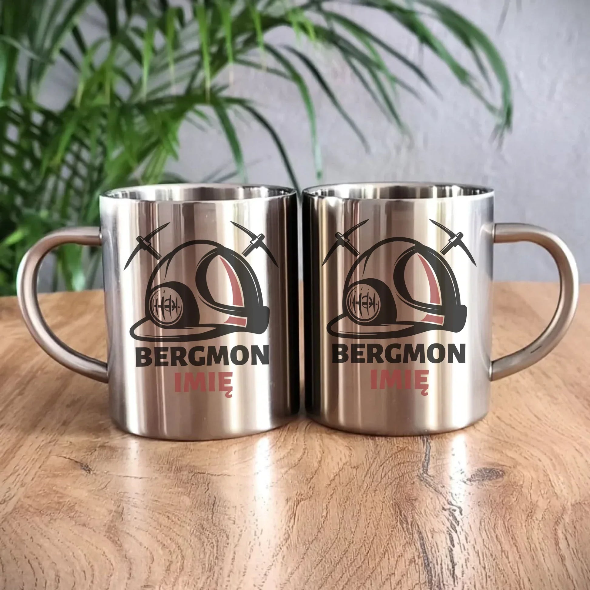 Bergmon imię | Personalizowany kubek metalowy dla górnika na prezent Barbórka G07 - StoryCups.pl