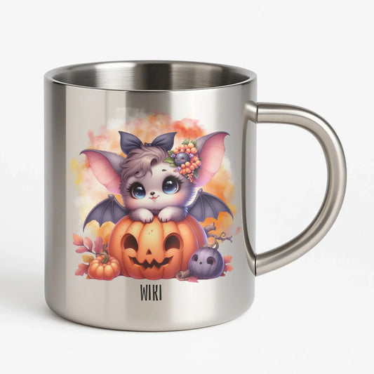 Słodki nietoperz z dynią | Personalizowany kubek metalowy HL08 - StoryCups.pl