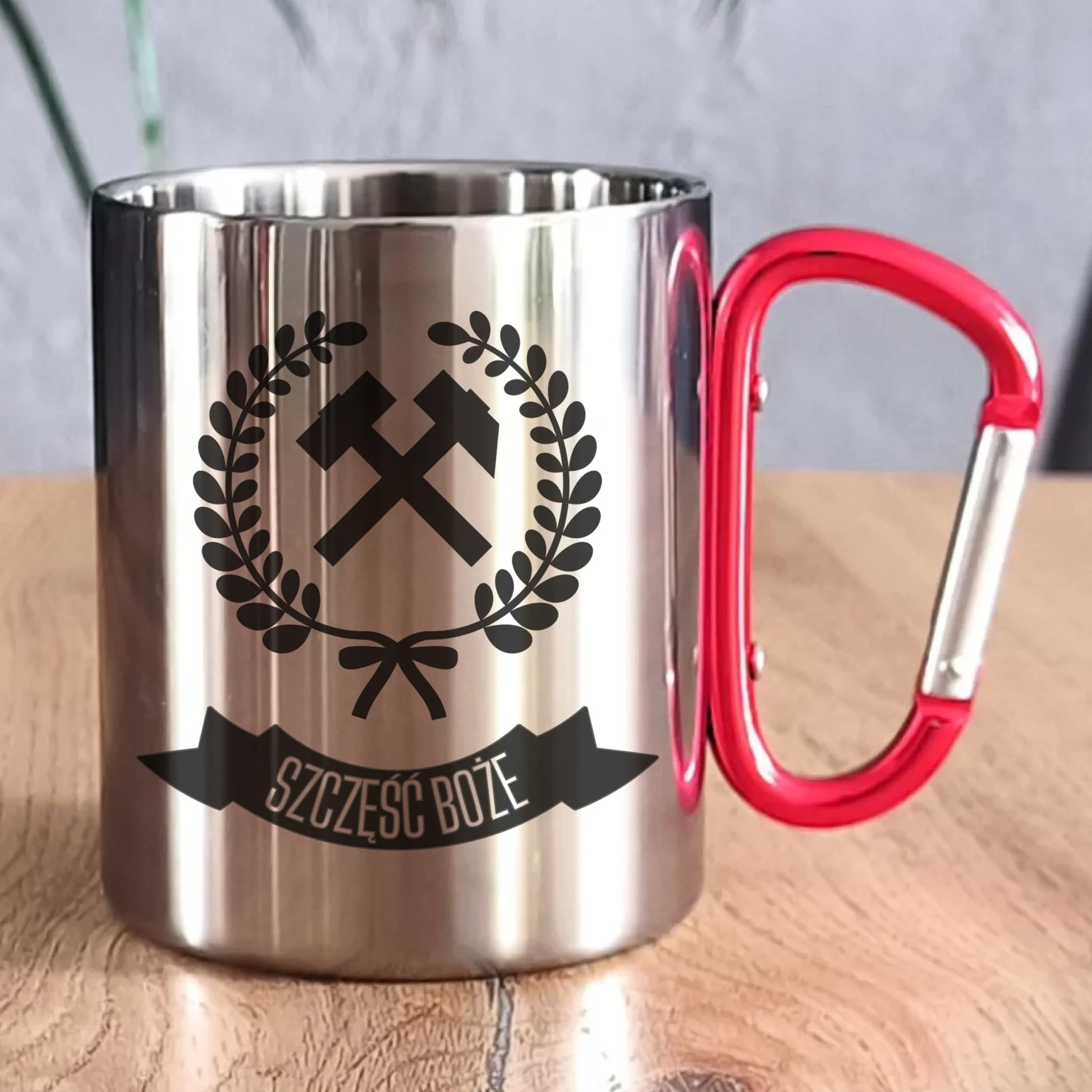 Kubek metalowy - prezent dla górnika - Szczęść Boże G02 - StoryCups.pl