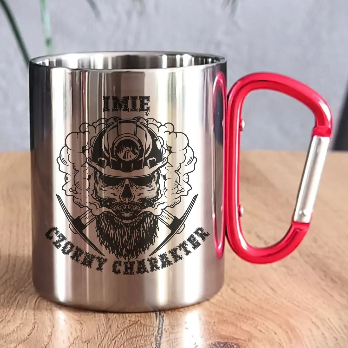 Czorny charakter imię | Personalizowany kubek metalowy dla górnika na prezent G06 - StoryCups.pl