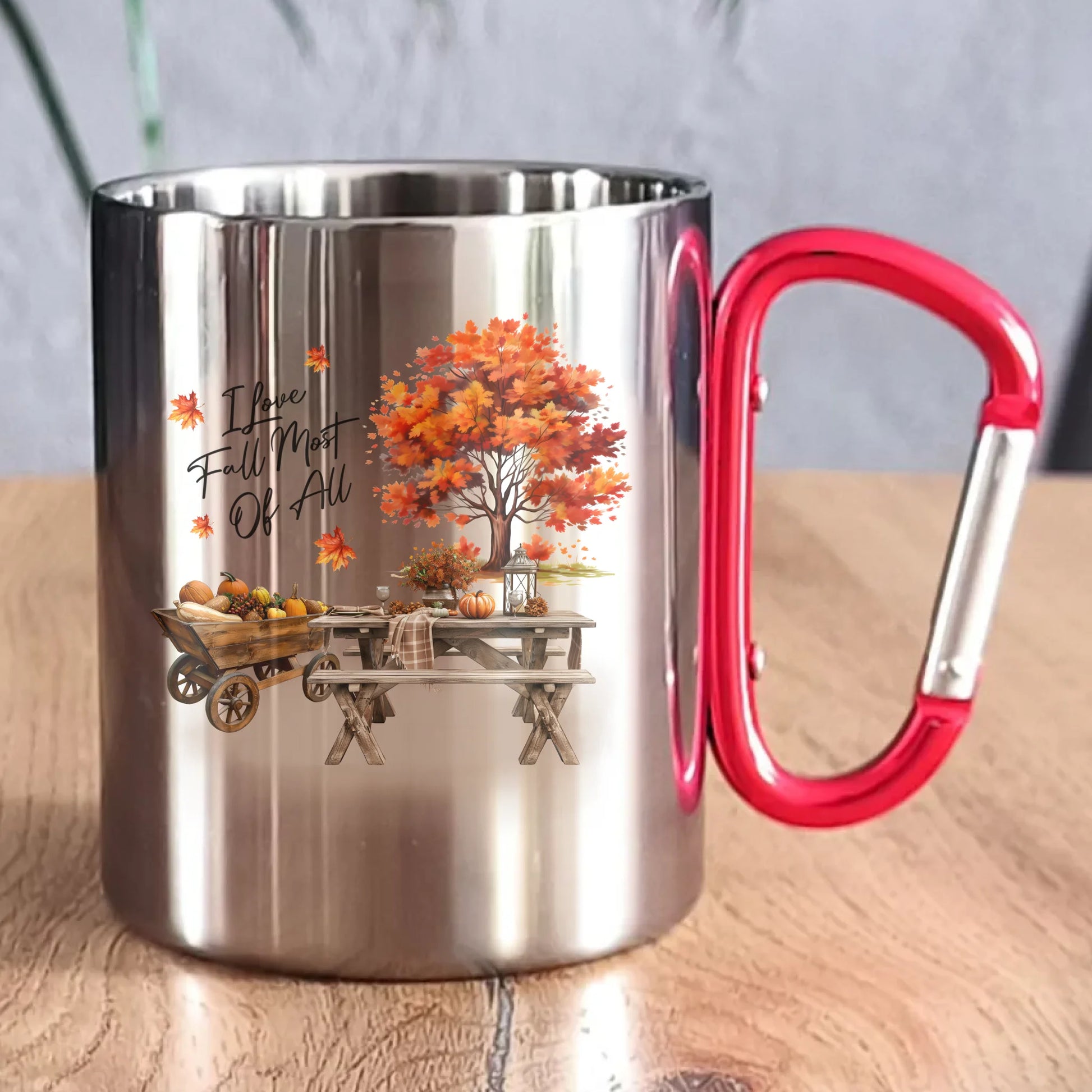 Kubek metalowy na jesień - Jesienny piknik z dyniami JS04 - StoryCups.pl