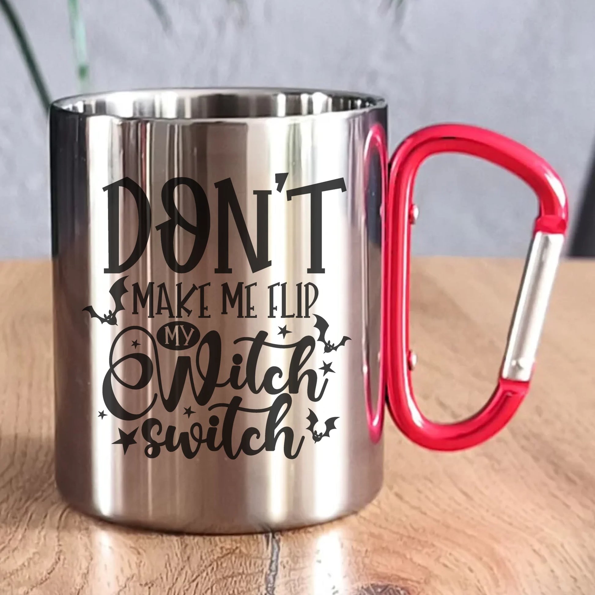 Kubek metalowy na Halloween - Don't make me flip my witch switch - śmieszny HL11 - StoryCups.pl