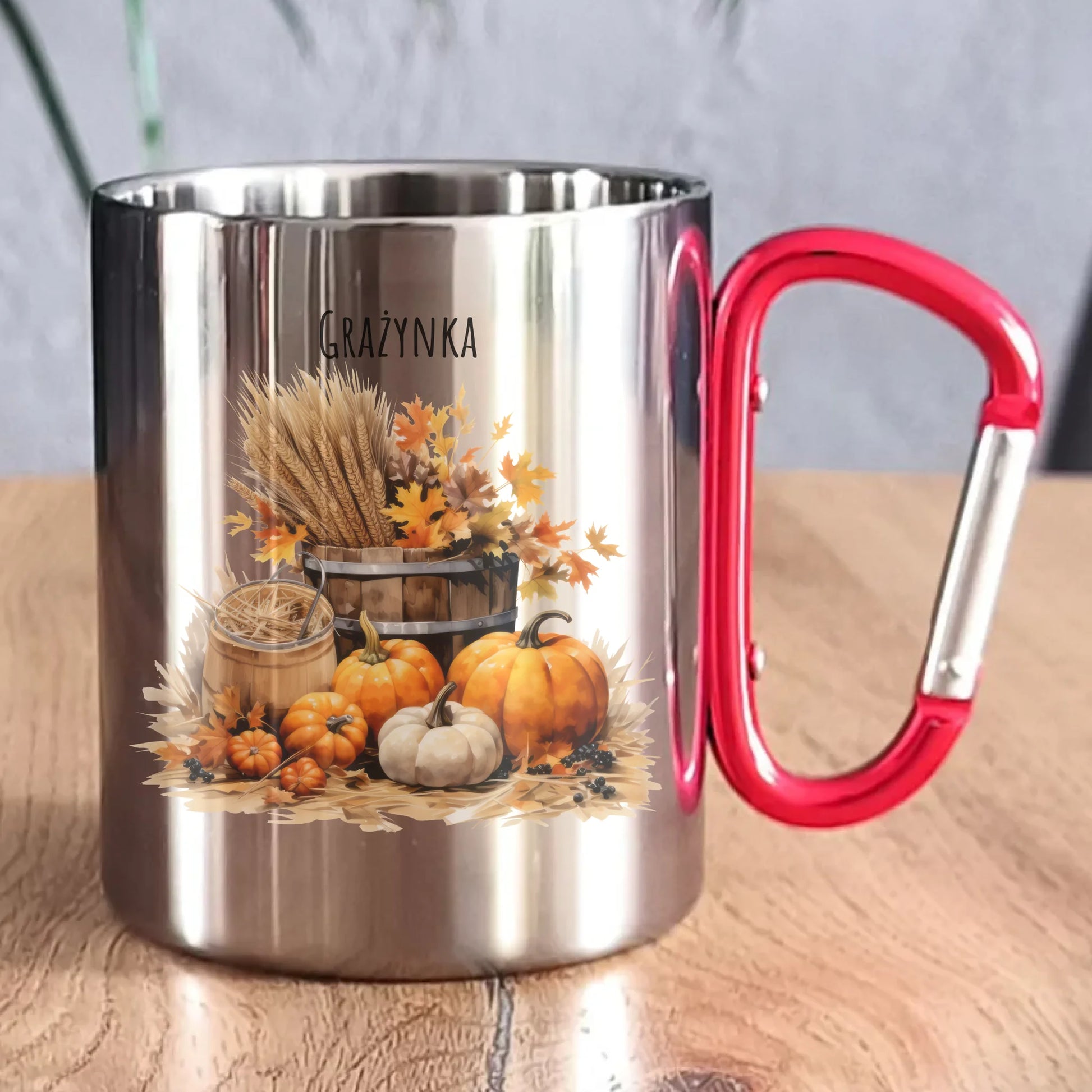 Kubek metalowy na jesień - Harvest vibes - personalizowany JS09 - StoryCups.pl