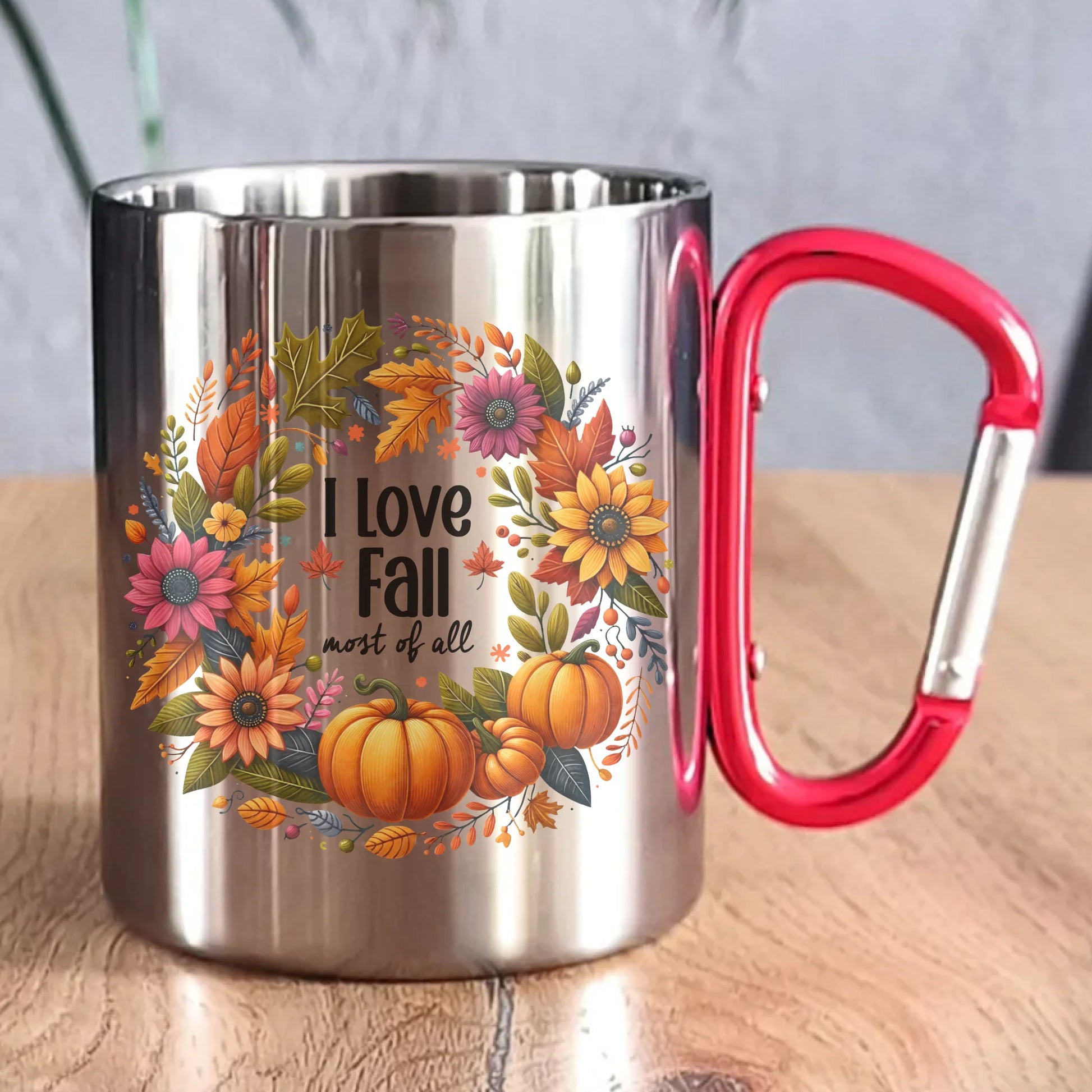 Kubek metalowy jesienny - Kocham jesień - dynia z liśćmi JS03 - StoryCups.pl