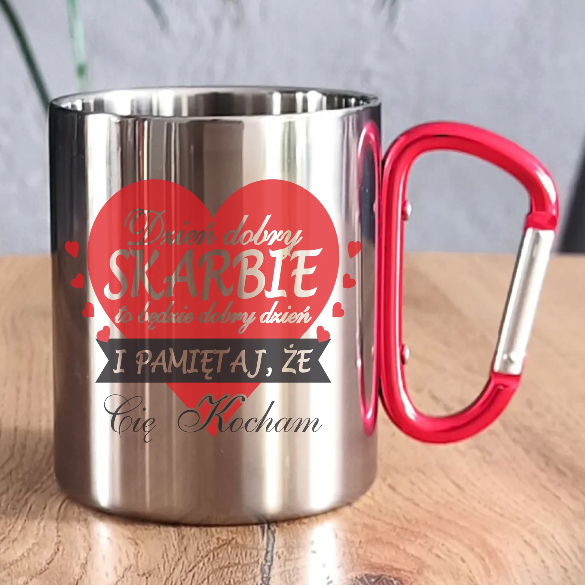 Kubek metalowy - prezent dla par - Dzień dobry Skarbie W02 - StoryCups.pl