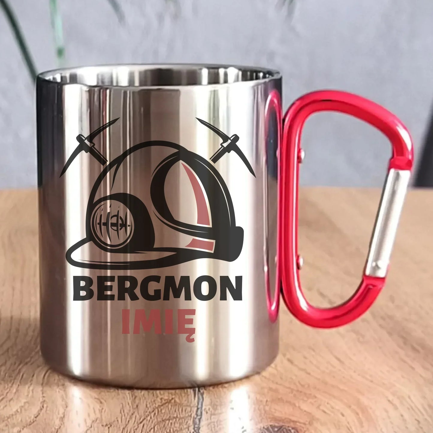 Bergmon imię | Personalizowany kubek metalowy dla górnika na prezent Barbórka G07 - StoryCups.pl