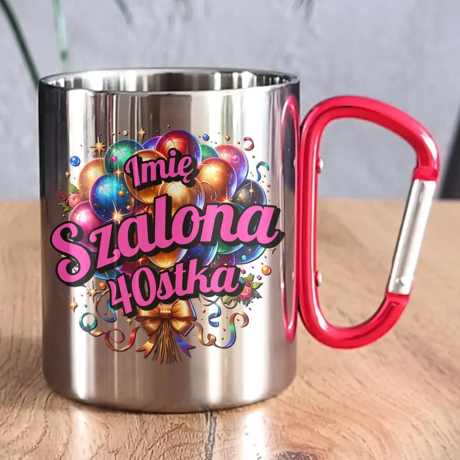 Szalona 40stka - personalizacja | Metalowy kubek na urodziny dla niej U14 - StoryCups.pl