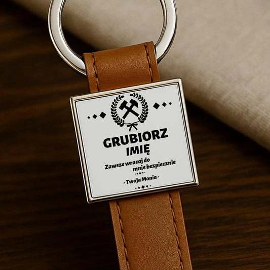 Grubiorz imię dedykacja | Personalizowany brelok dla górnika na prezent G03 - StoryCups.pl