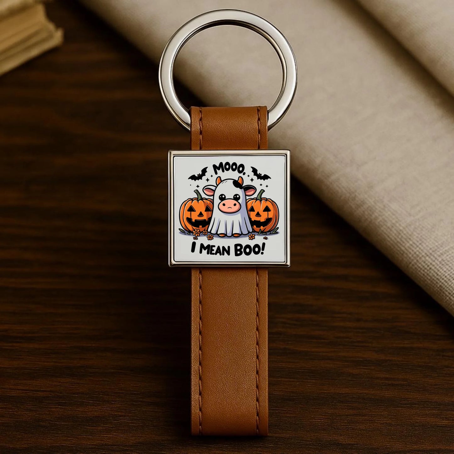 Brelok na Halloween - Mooo I mean Boo! - z dynią i duchem HL14 - StoryCups.pl