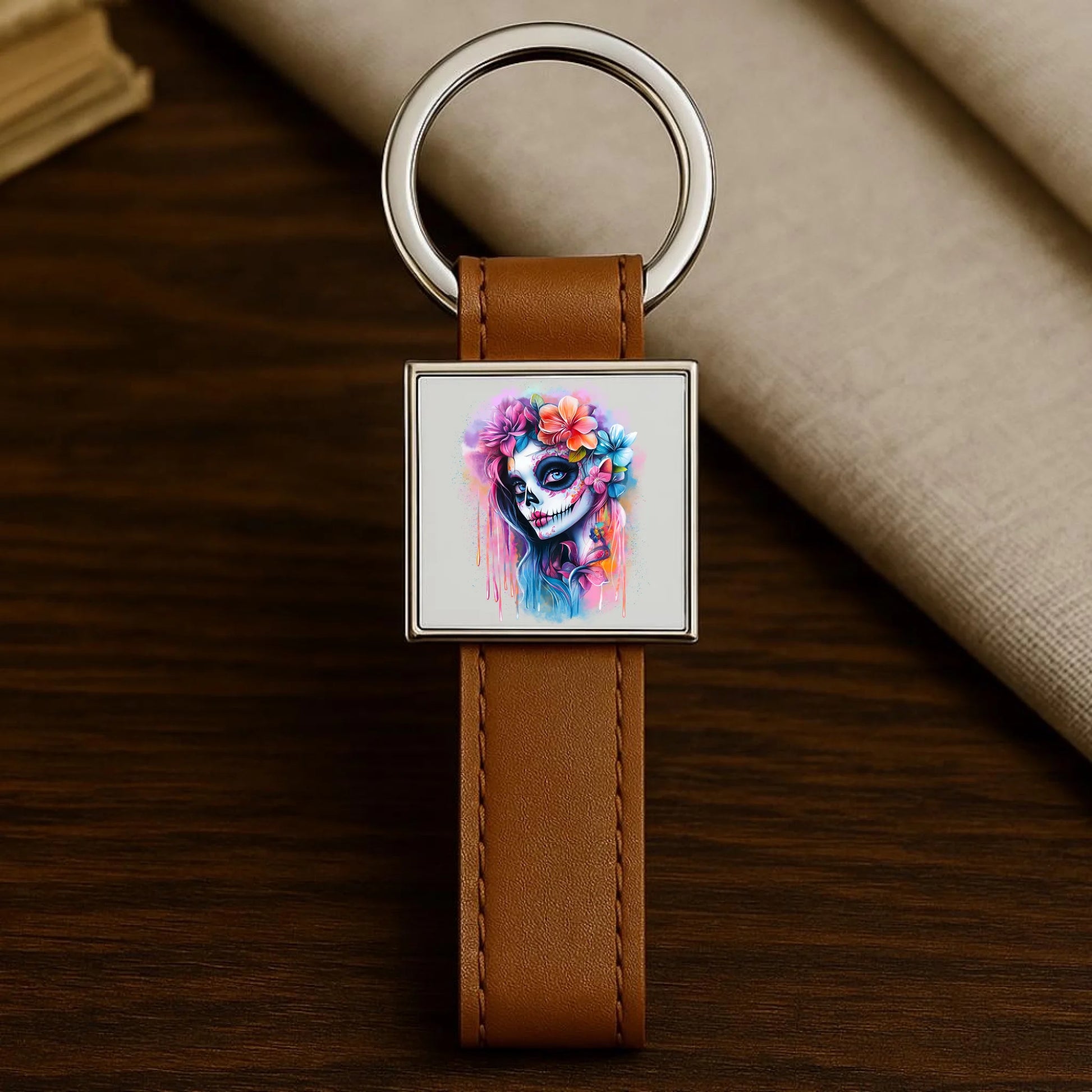 Brelok Halloween - kolorowa czaszka z kwiatami La Muerte HL05 - StoryCups.pl