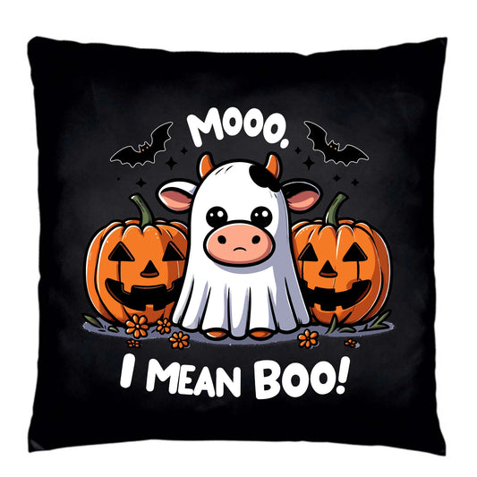 Poduszka dekoracyjna na Halloween - Mooo I mean Boo! - z dynią i duchem HL14 - StoryCups.pl