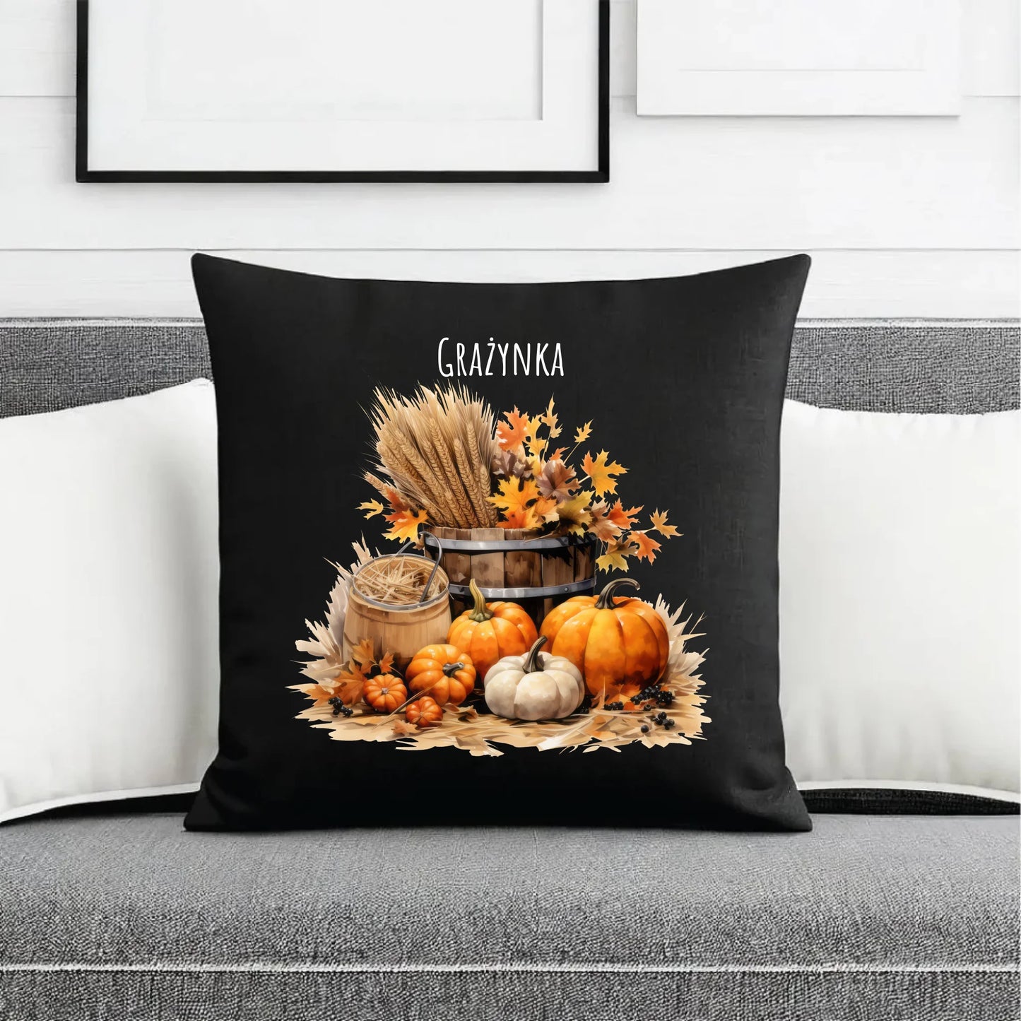 Poduszka dekoracyjna na jesień - Harvest vibes - personalizowana JS09 - StoryCups.pl