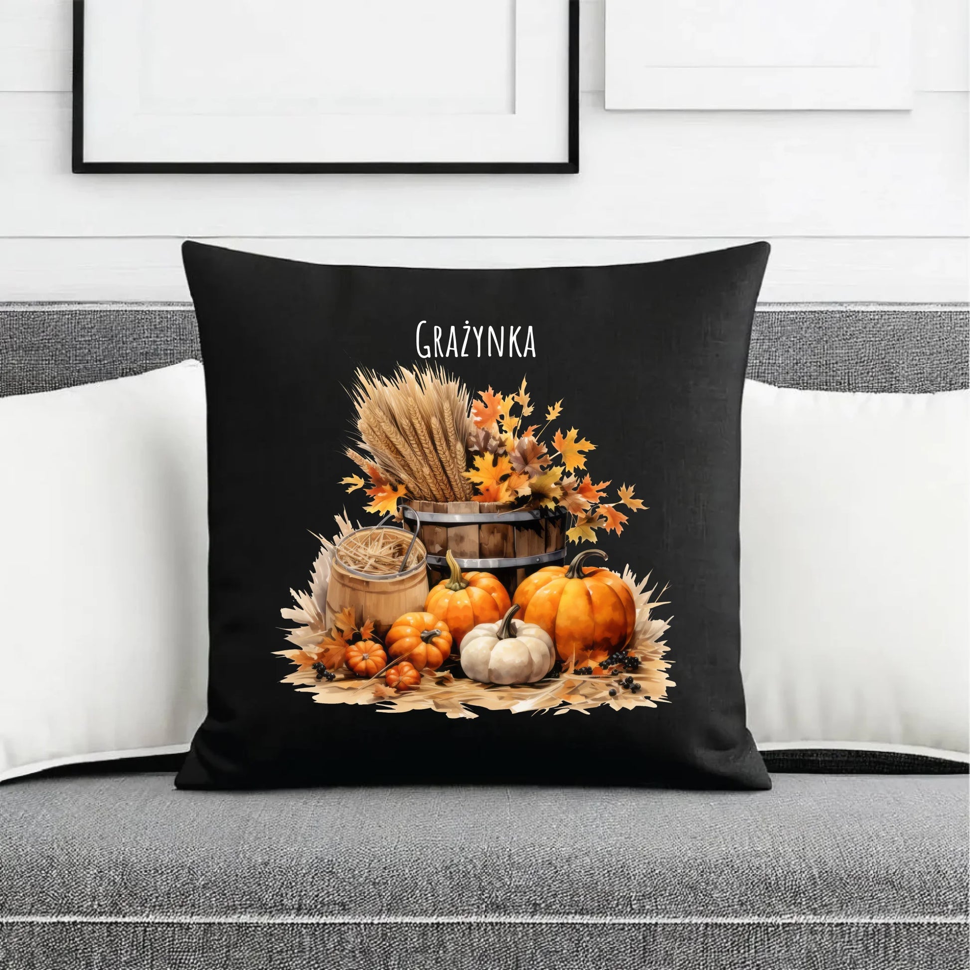 Poduszka dekoracyjna na jesień - Harvest vibes - personalizowana JS09 - StoryCups.pl