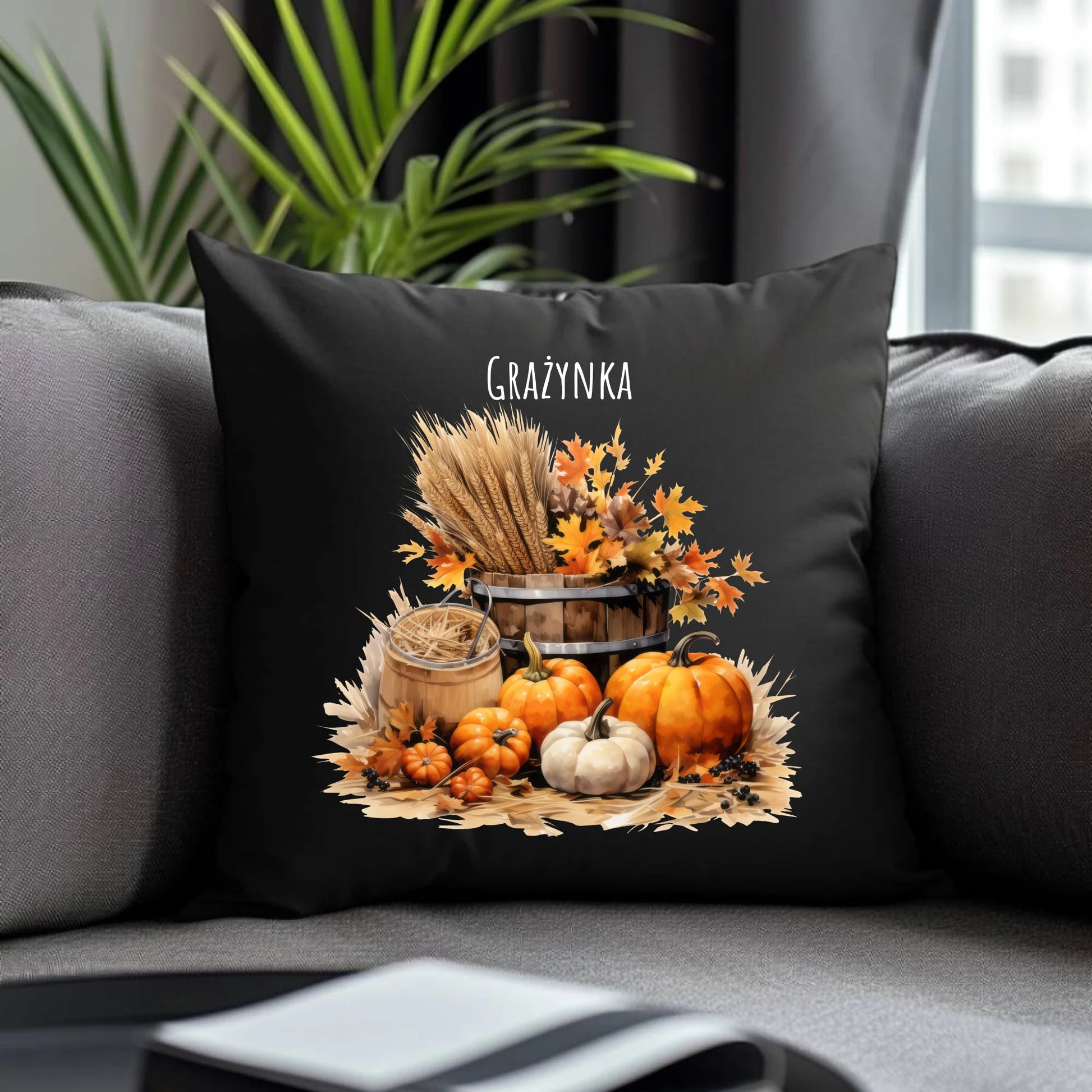 Poduszka dekoracyjna na jesień - Harvest vibes - personalizowana JS09 - StoryCups.pl