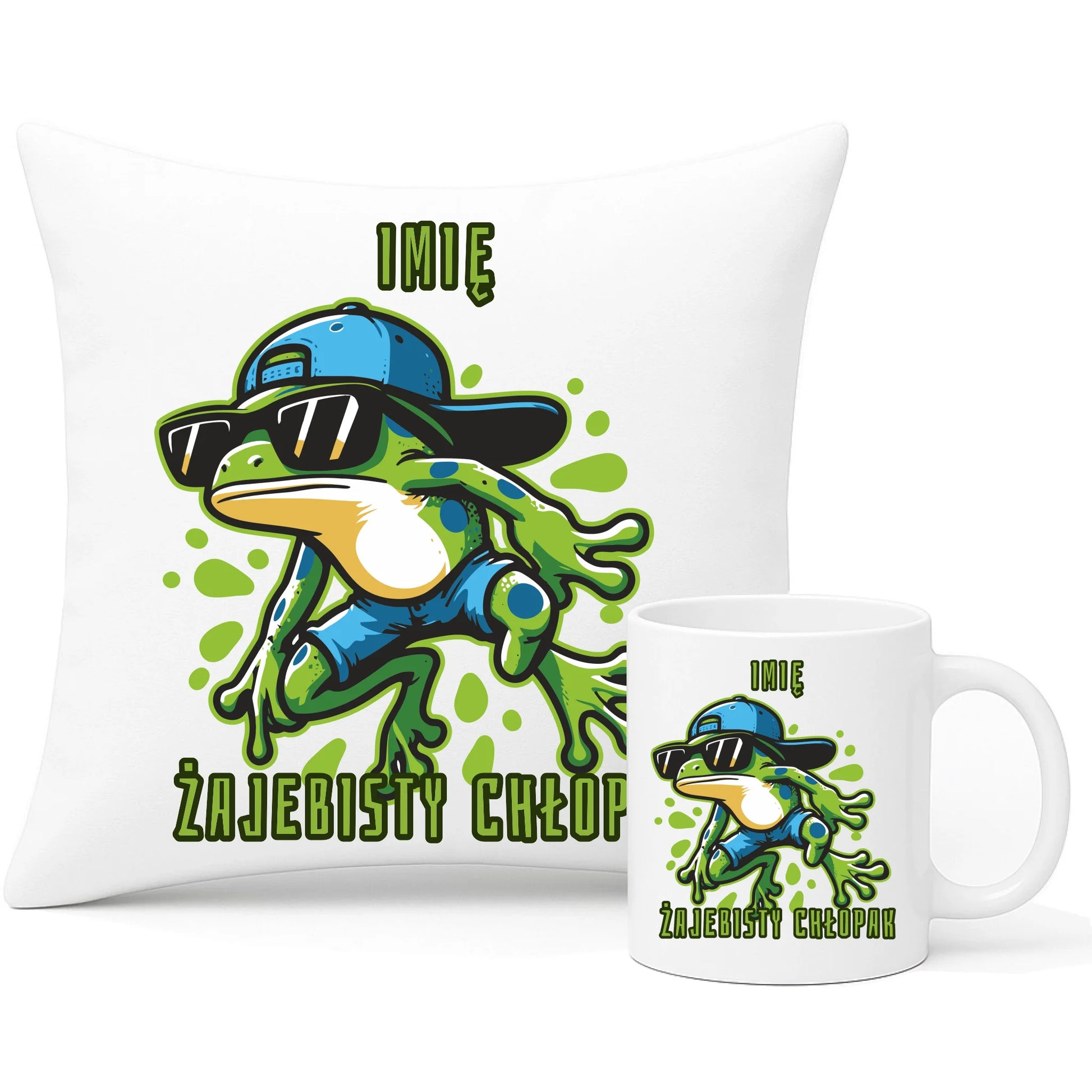 Zestaw poduszka i kubek - Żajebisty Chłopak prezent na Dzień Chłopaka - personalizowany DCH02 - StoryCups.pl