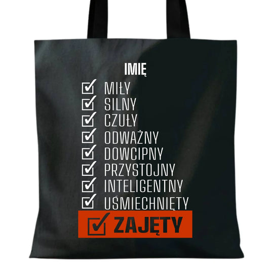 Torba - Zajęty prezent dla chłopaka męża narzeczonego - czarna personalizowana DCH05 - StoryCups.pl
