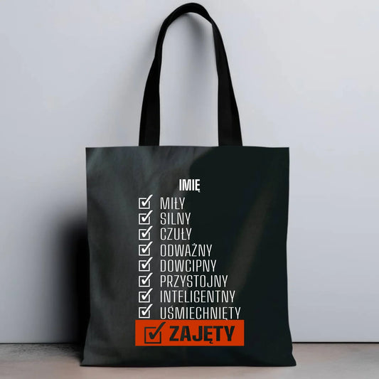 Torba - Zajęty prezent dla chłopaka męża narzeczonego - czarna personalizowana DCH05 - StoryCups.pl