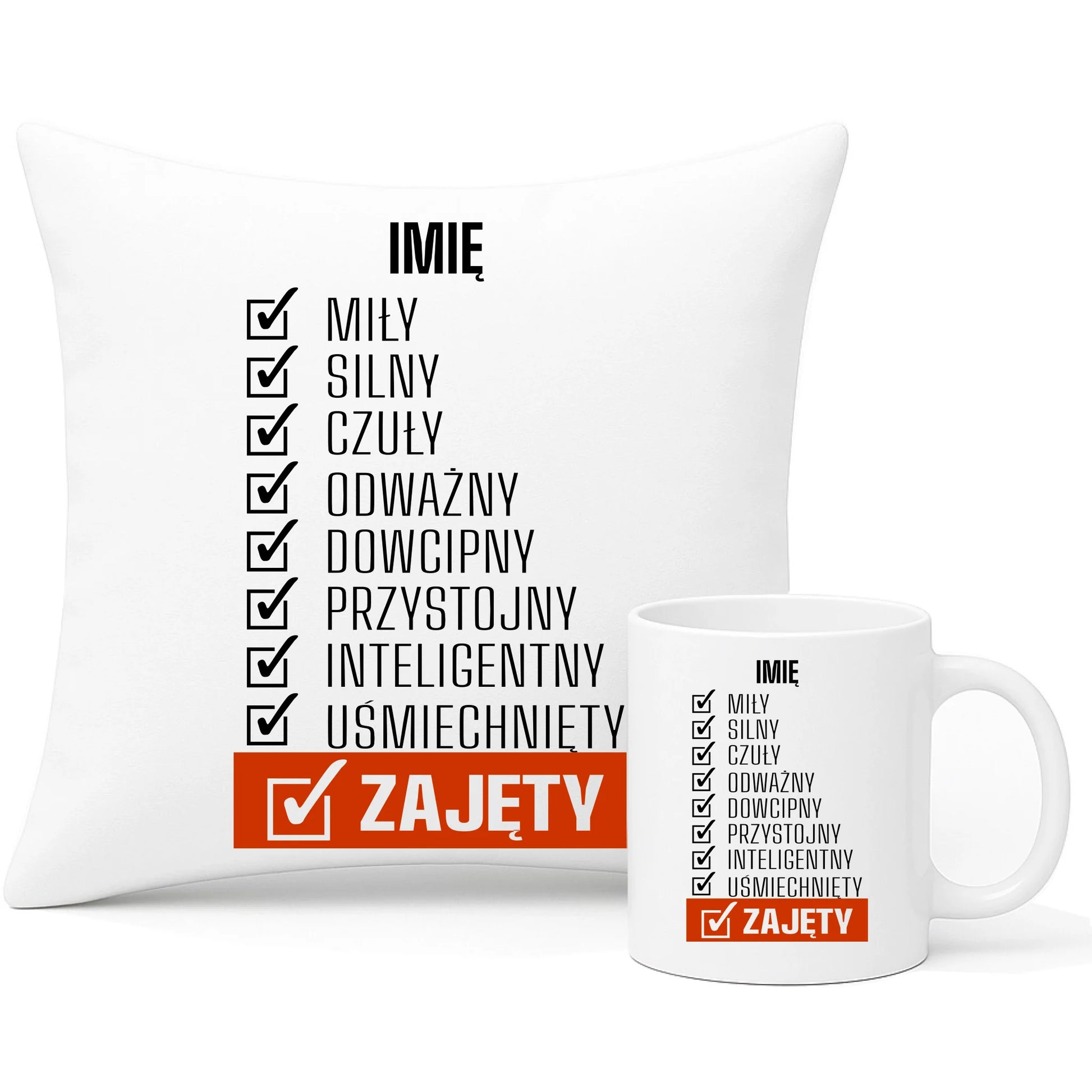 Zestaw poduszka i kubek - Zajęty prezent dla chłopaka męża narzeczonego - personalizowany DCH05 - StoryCups.pl