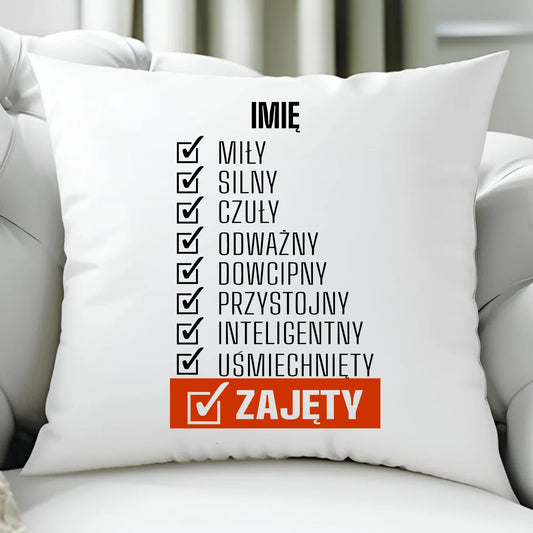 Poduszka - Zajęty prezent dla chłopaka męża narzeczonego - personalizowana DCH05 - StoryCups.pl
