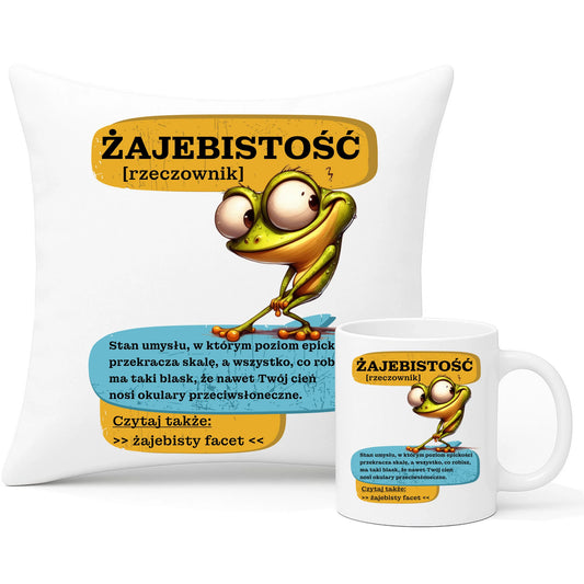 Zestaw poduszka i kubek - Żajebistość [rzeczownik] prezent na Dzień Chłopaka DCH06 - StoryCups.pl