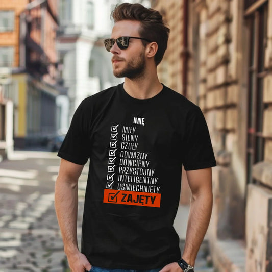 Koszulka męska - Zajęty prezent dla chłopaka męża narzeczonego - czarna personalizowana DCH05