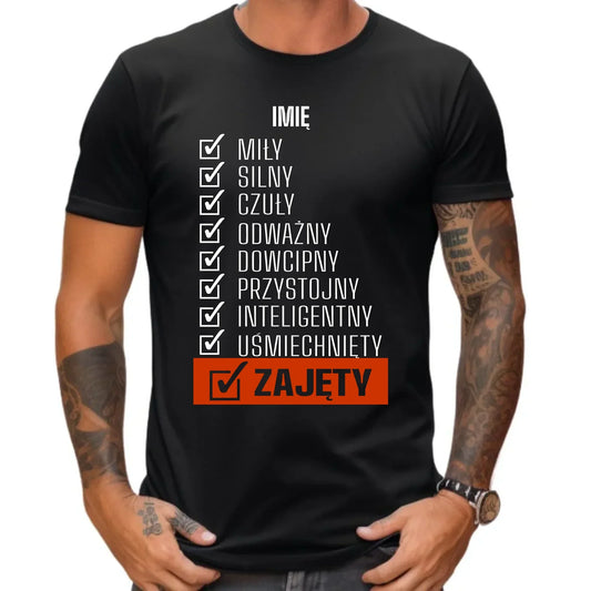 Koszulka męska - Zajęty prezent dla chłopaka męża narzeczonego - czarna personalizowana DCH05