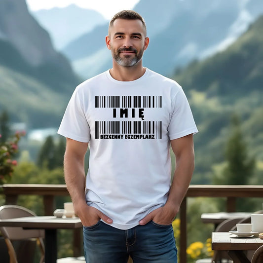 Koszulka męska - Bezcenny egzemplarz prezent dla niego - biała personalizowana DCH07