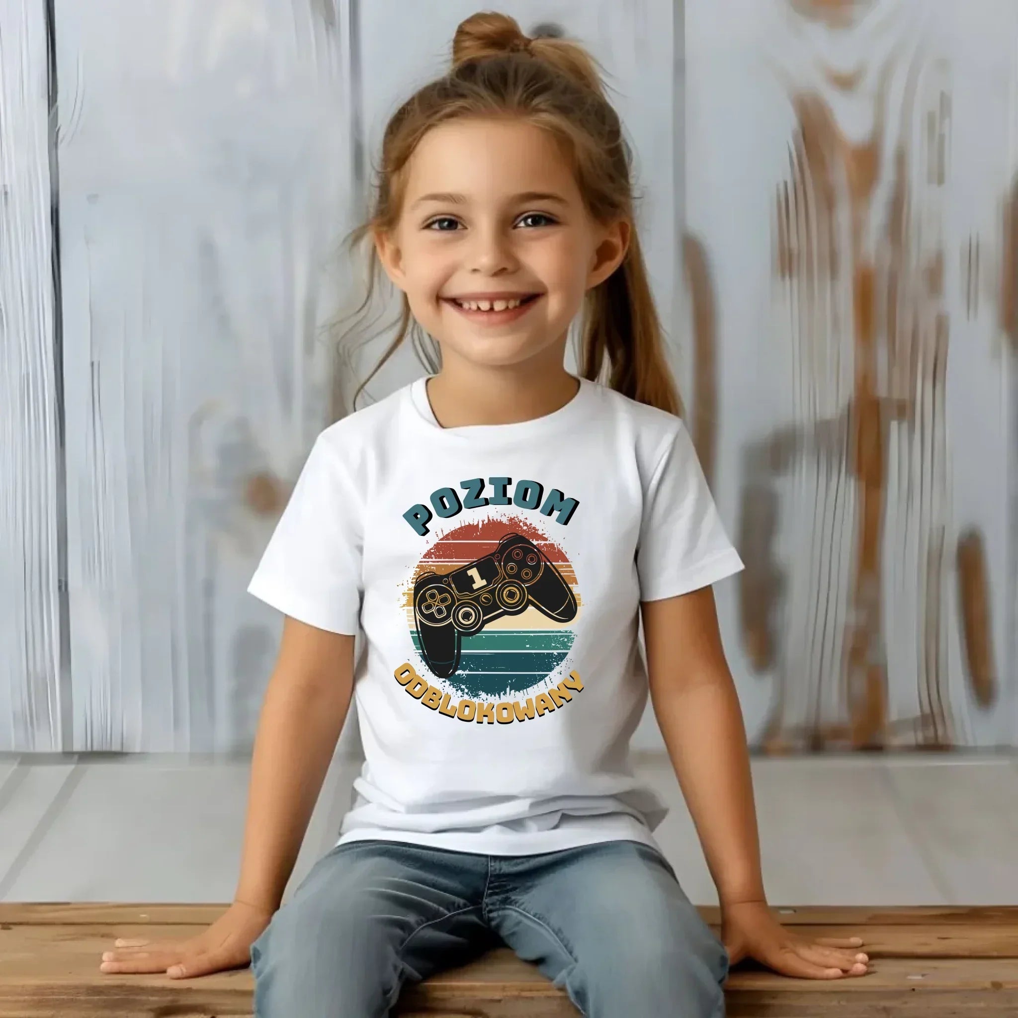 Koszulka dziecięca szkolna - Poziom odblokowany - gamer do szkoły - personalizowana SZ01 - StoryCups.pl