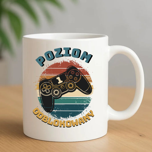 Kubek szkolny - Poziom odblokowany - gamer do szkoły - personalizowany SZ01 - StoryCups.pl