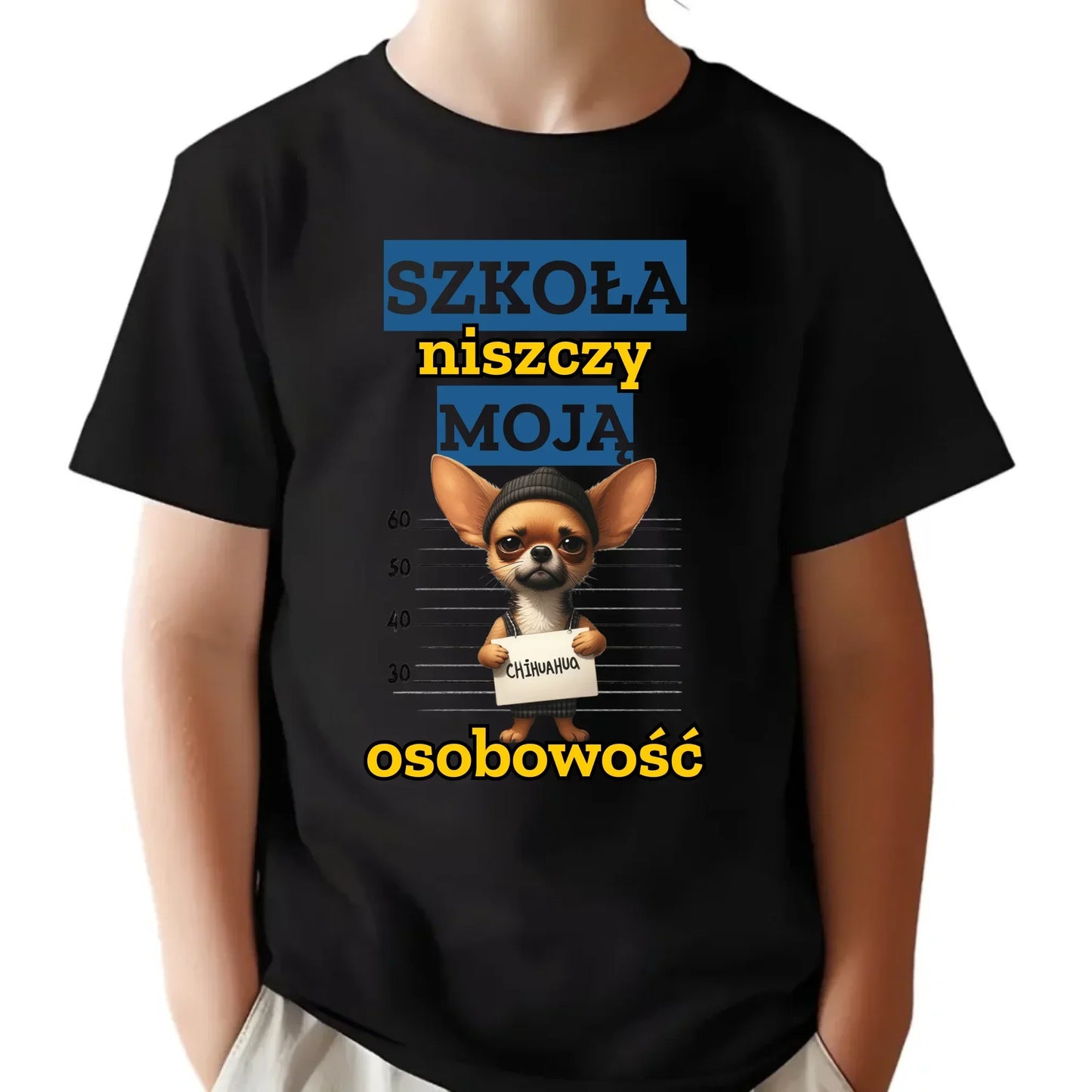 Koszulka dziecięca szkolna - Szkoła niszczy moją osobowość - Chihuahua SZ19 - StoryCups.pl