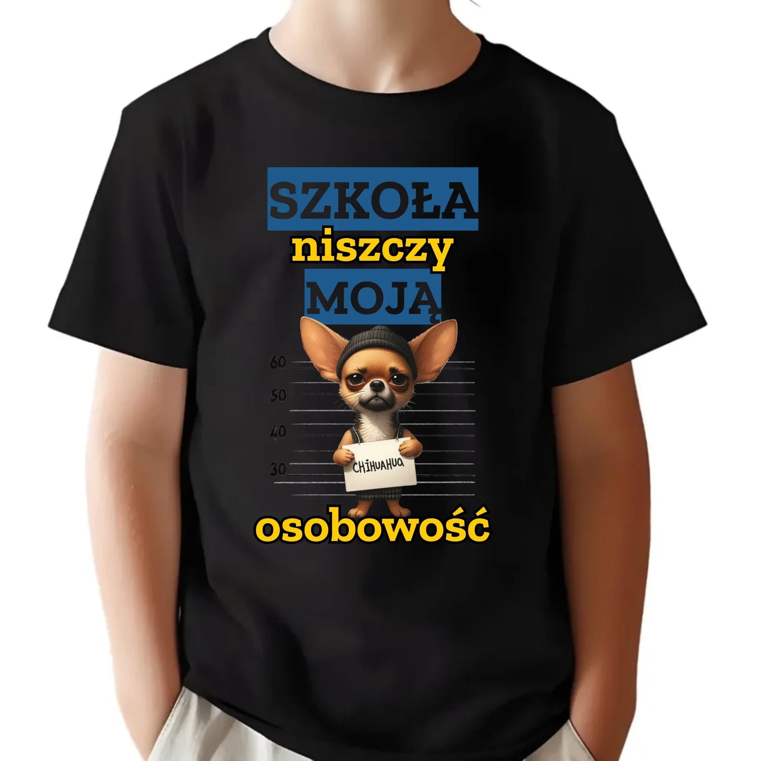 Koszulka dziecięca szkolna - Szkoła niszczy moją osobowość - Chihuahua SZ19 - StoryCups.pl