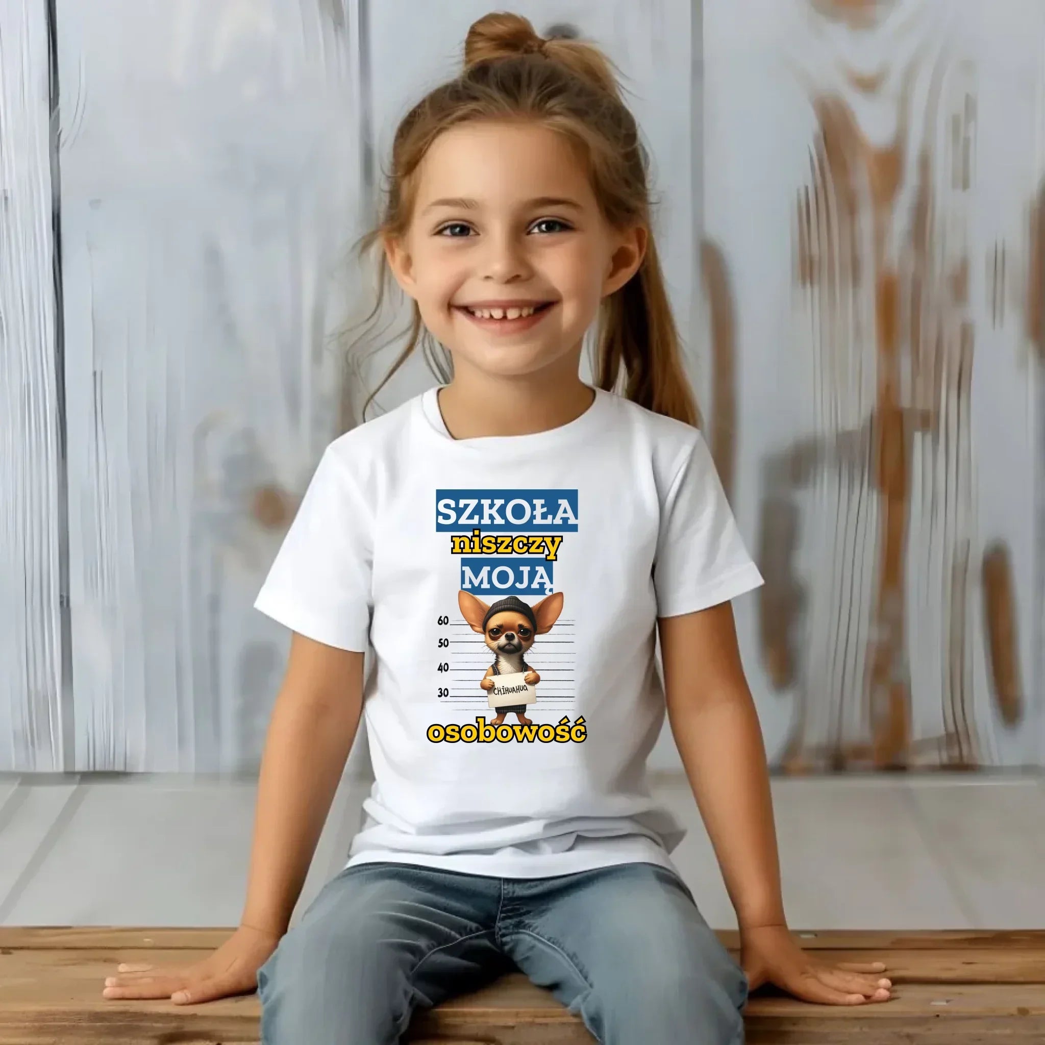 Koszulka dziecięca szkolna - Szkoła niszczy moją osobowość - Chihuahua SZ19 - StoryCups.pl