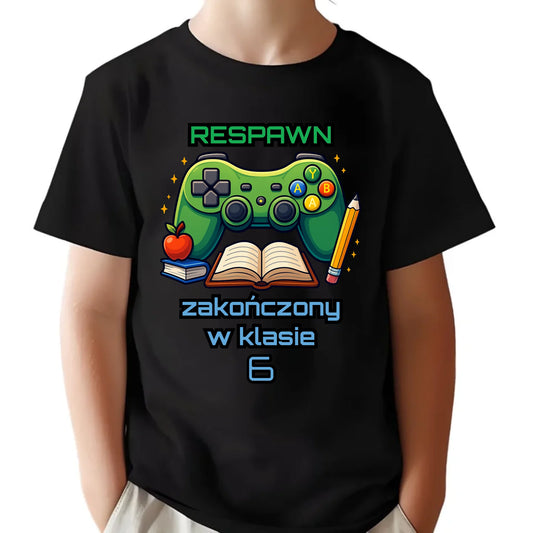Koszulka dziecięca szkolna - Respawn - gamer do szkoły - personalizowana SZ18