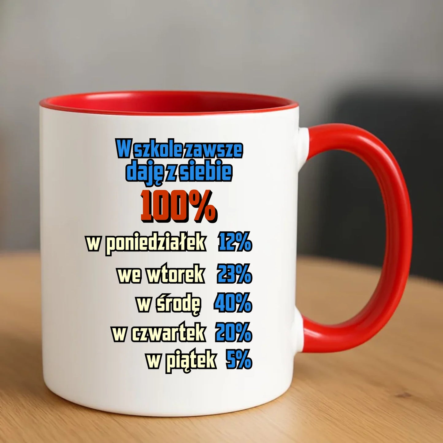 Kubek szkolny - W szkole daję z siebie 100% - śmieszny SZ20 - StoryCups.pl