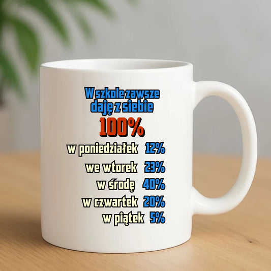 Kubek szkolny - W szkole daję z siebie 100% - śmieszny SZ20