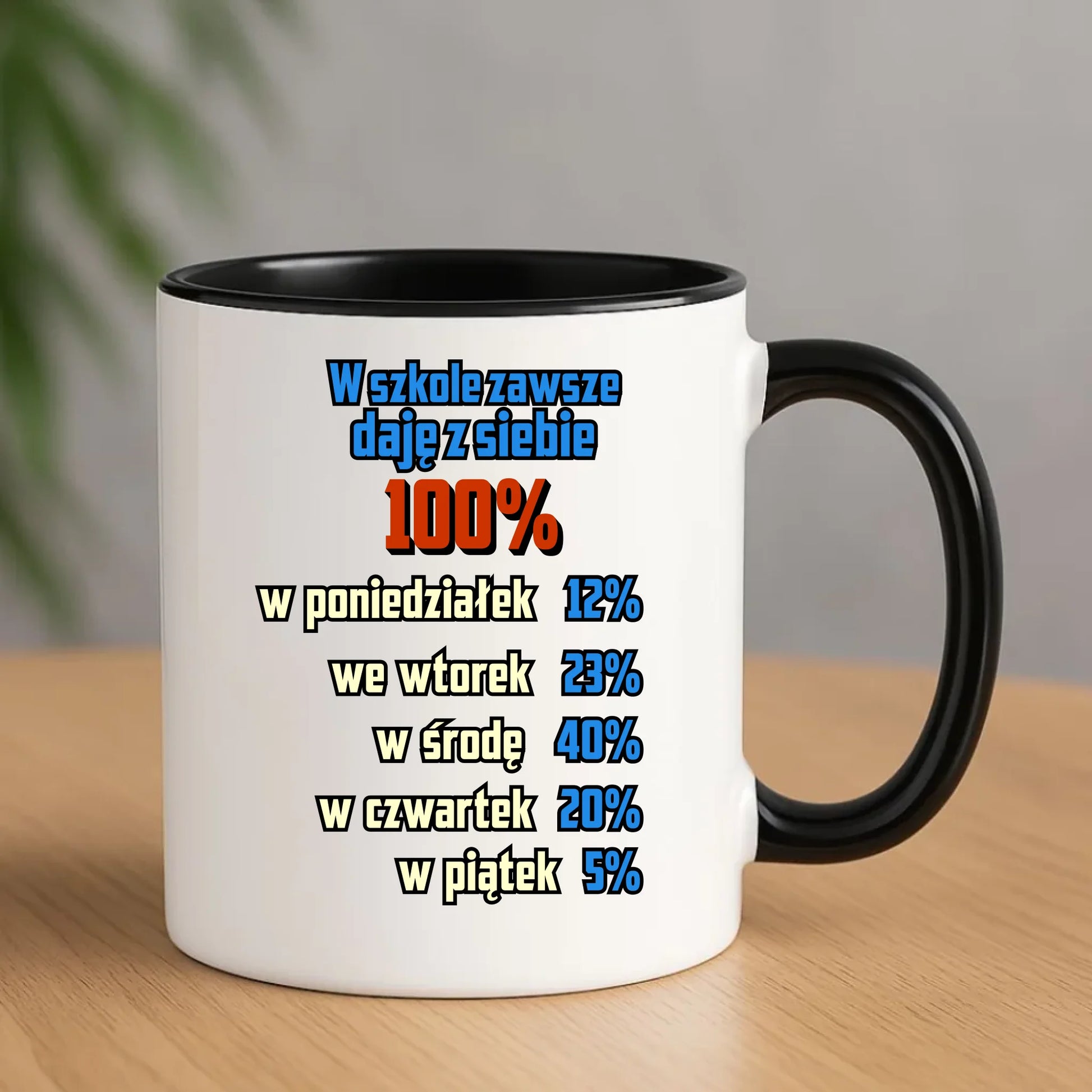 Kubek szkolny - W szkole daję z siebie 100% - śmieszny SZ20 - StoryCups.pl