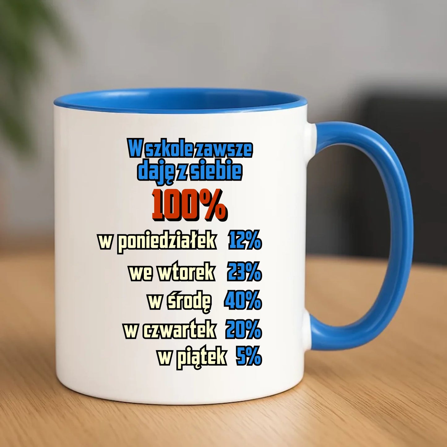 Kubek szkolny - W szkole daję z siebie 100% - śmieszny SZ20 - StoryCups.pl