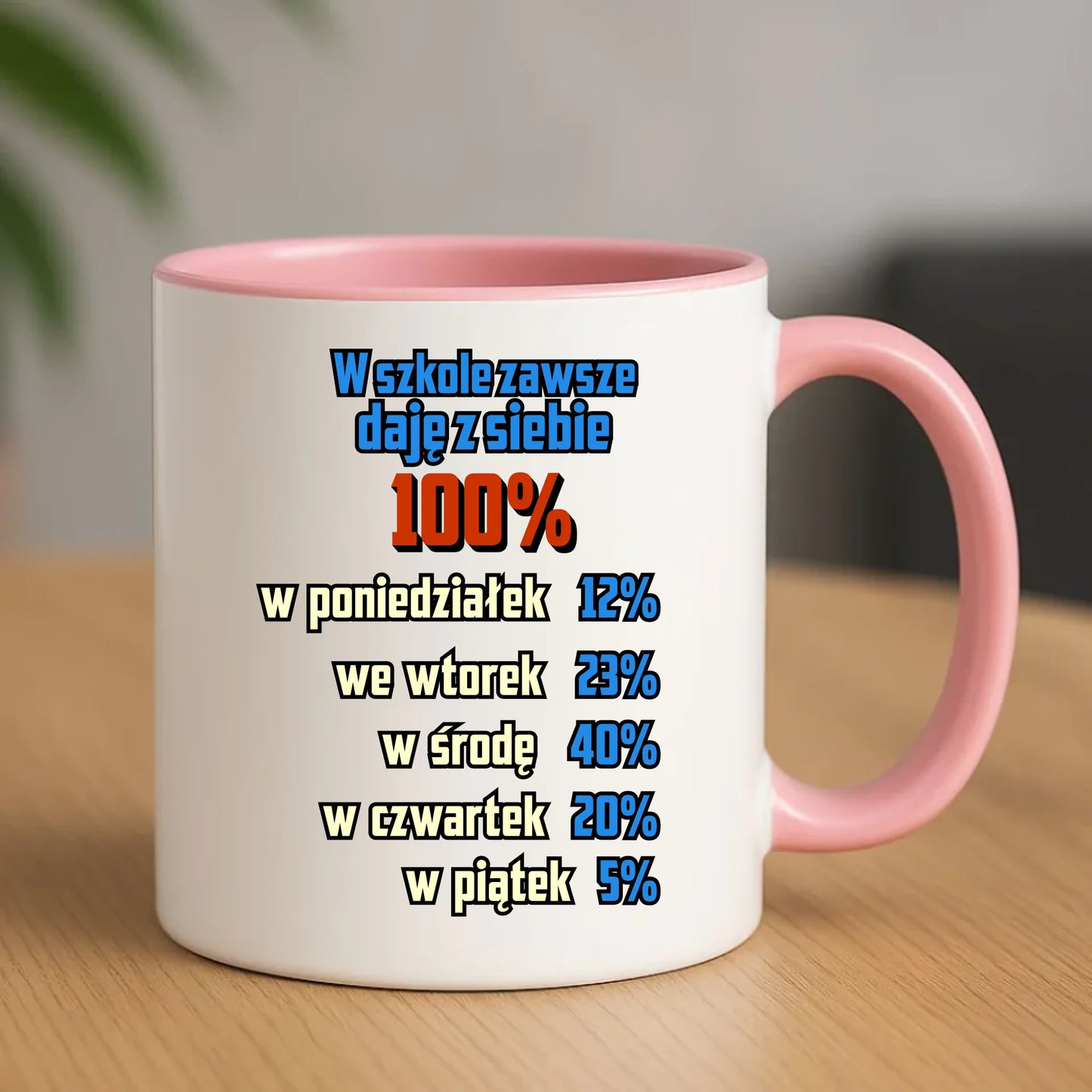 Kubek szkolny - W szkole daję z siebie 100% - śmieszny SZ20 - StoryCups.pl