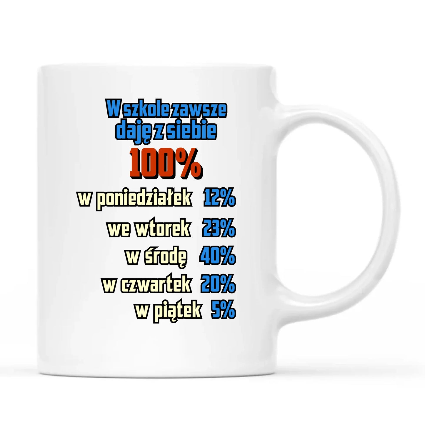 Kubek szkolny - W szkole daję z siebie 100% - śmieszny SZ20 - StoryCups.pl