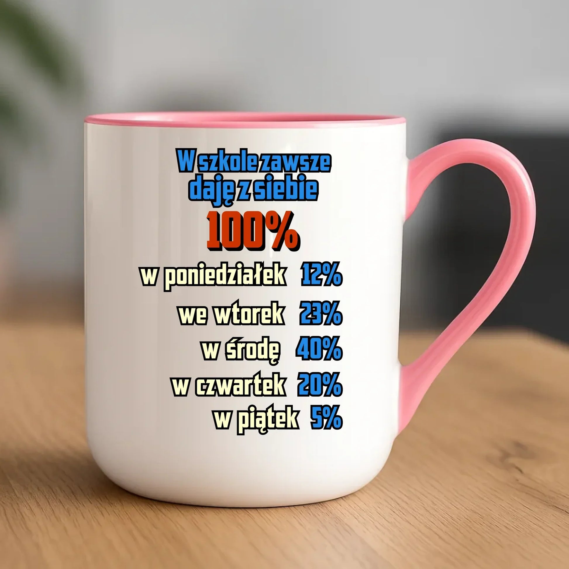 Kubek elegant szkolny - W szkole daję z siebie 100% - śmieszny SZ20 - StoryCups.pl