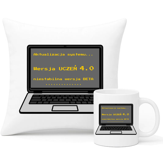Zestaw poduszka i kubek dla ucznia - Aktualizacja systemu - powrót do szkoły - personalizowany SZ16 - StoryCups.pl