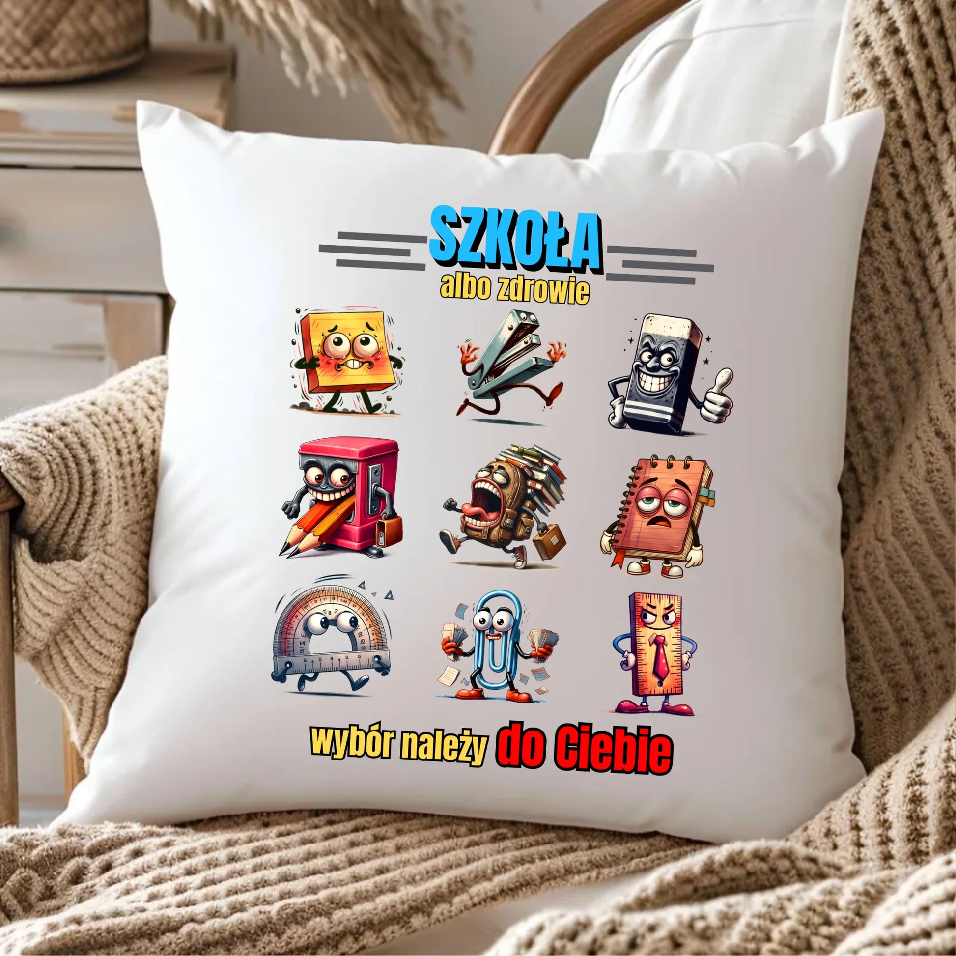 Poduszka szkolna - Szkoła albo zdrowie - śmieszna SZ14 - StoryCups.pl