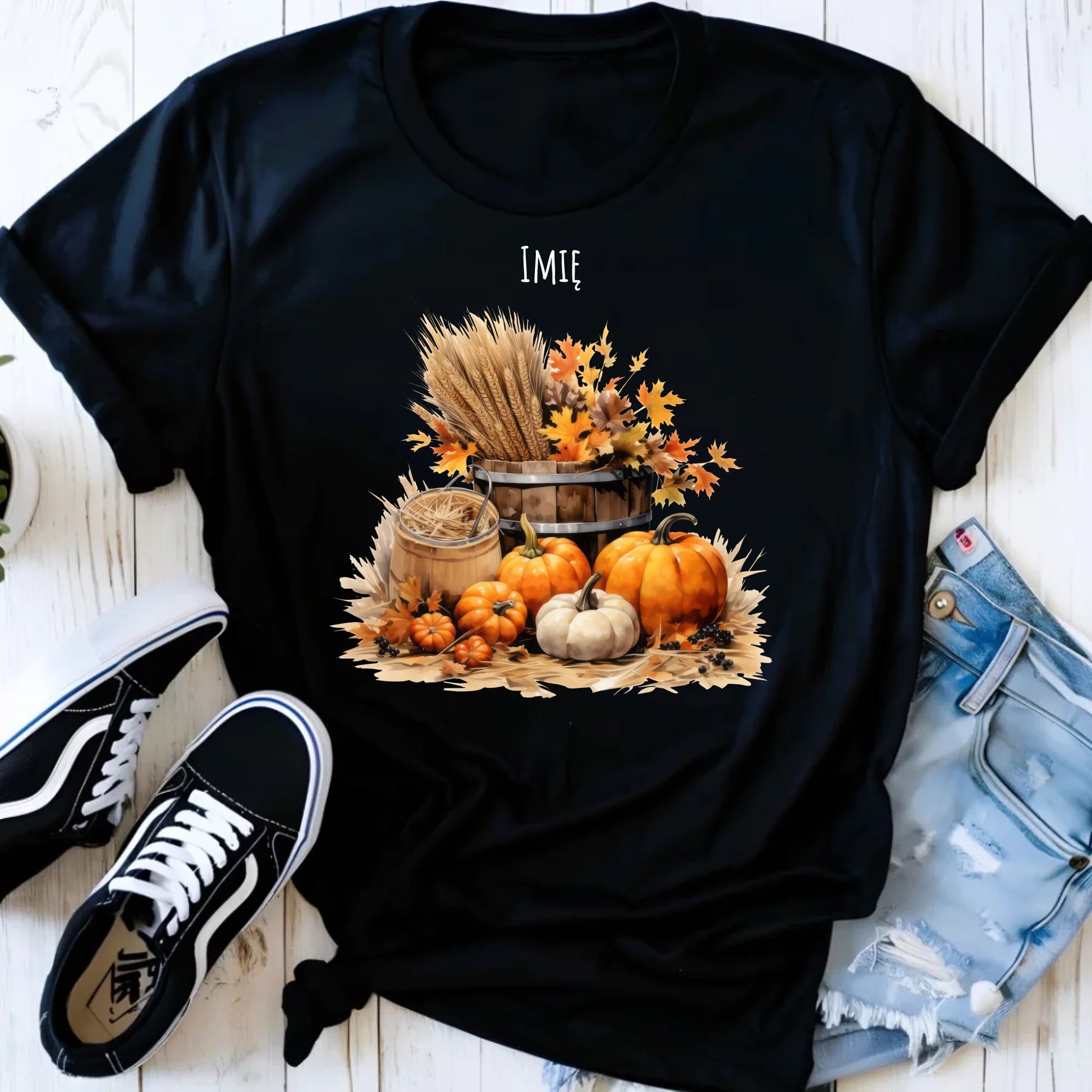 Koszulka damska jesieniara - Harvest vibes - personalizowana JS09 - StoryCups.pl